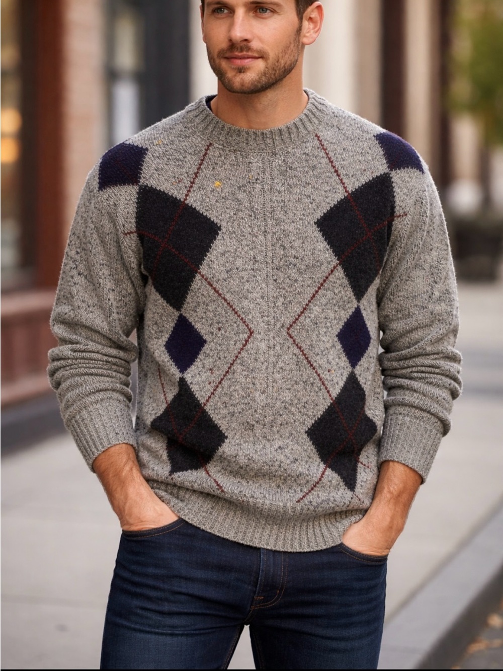 SAVILE ROW made in England Men’s Argyle 100% Wool Shetland Sweater Size L